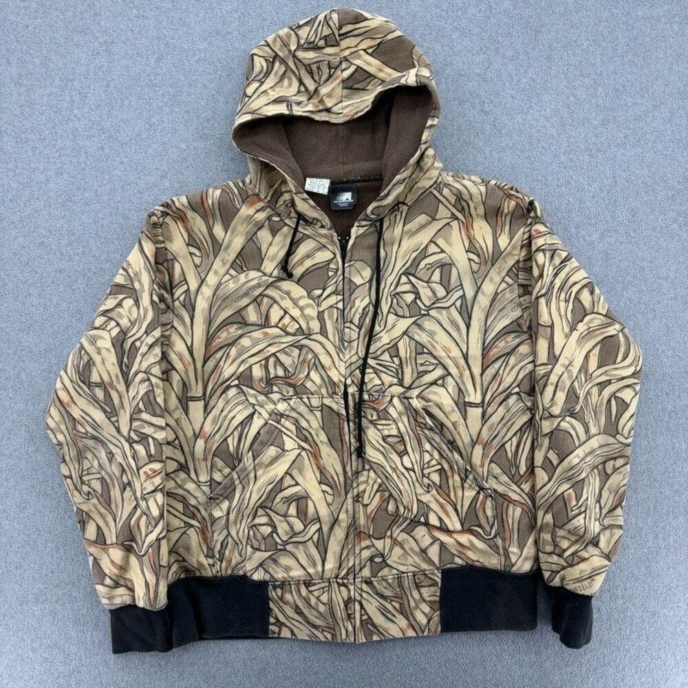 Vintage 80s Cornfield Camo Full Zip Hoodie USA Made Mens Small